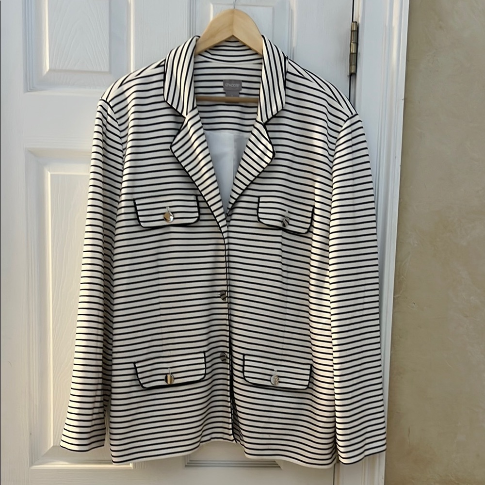 Chico's Black and White Striped Blazer